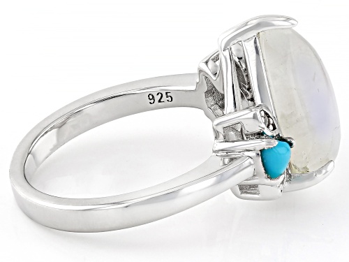 Rainbow Moonstone, Sleeping Beauty Turquoise With .05ctw White Zircon Rhodium Over Silver Ring - Size 8