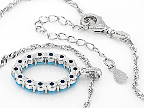 3mm Round Cabochon Sleeping Beauty Turquoise Rhodium Over Sterling Silver Pendant With Chain