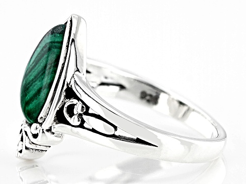 12x8mm Pear Shape Cabochon Malachite Sterling Silver Solitaire Ring - Size 7