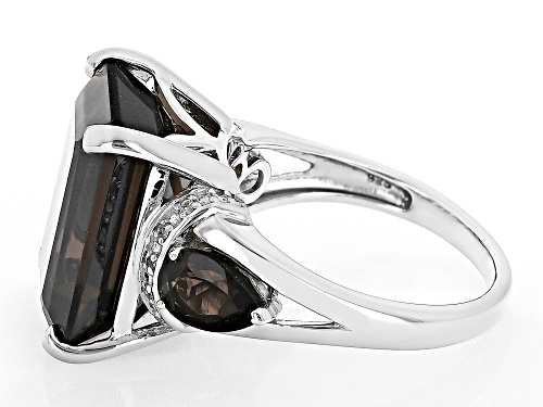 10.54ctw Mixed Shapes Smoky Quartz With 0.06ctw White Zircon Rhodium Over Silver Ring - Size 7