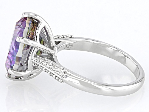 4.79ct Oval Concave Cut Multi-Color Quartz With 0.18ctw Zircon Rhodium Over Sterling Silver Ring - Size 10