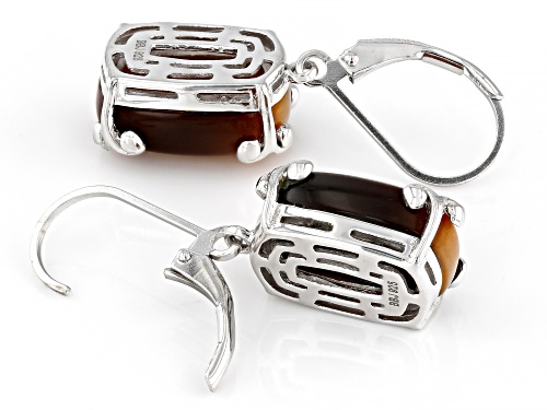 14x9mm Cushion Cabochon Tigers Eye Rhodium Over Sterling Silver Solitaire Dangle Earrings