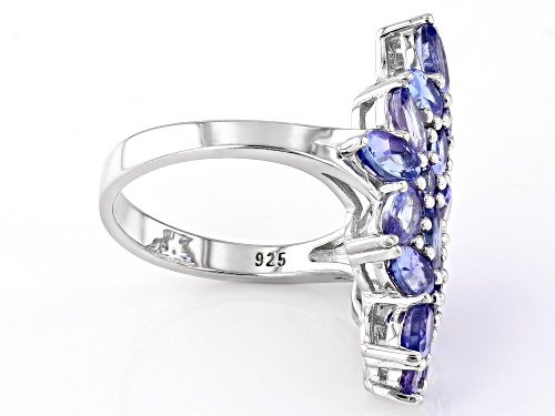 3.85ctw Oval And 0.33ctw Round Tanzanite Rhodium Over Sterling Silver Ring - Size 6