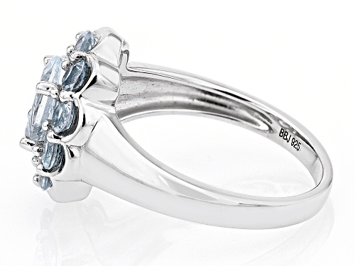 0.95ct Oval And 0.85ctw Round Brazilian Aquamarine Rhodium Over Sterling Silver Ring - Size 6