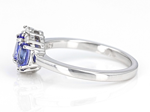 0.75ctw Oval Tanzanite With 0.23ctw Marquise White Zircon Rhodium Over Sterling Silver Ring - Size 8