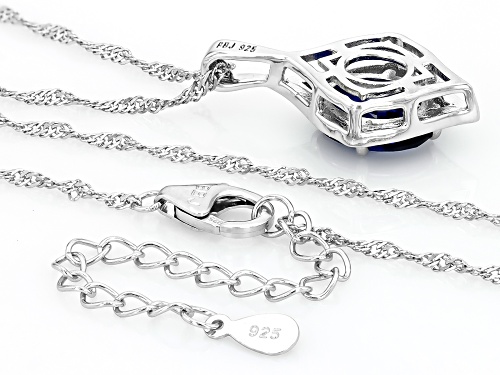 2.40ct Oval Lab Created Blue Spinel Rhodium Over Sterling Silver Pendant with Chain