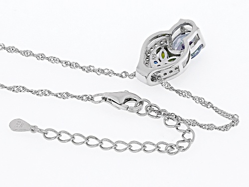1.91ct Mystic Fire® Topaz, .18ctw Multi Gem And .19ctw Zircon Rhodium Over Silver Pendant Chain