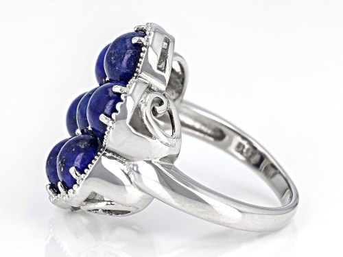 6mm Round Cabochon Lapis Lazuli Rhodium Over Sterling Silver Ring - Size 6