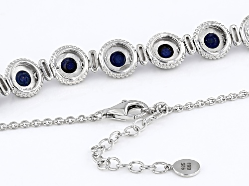6mm Round Cabochon Lapis Lazuli Rhodium Over Sterling Silver Necklace - Size 18