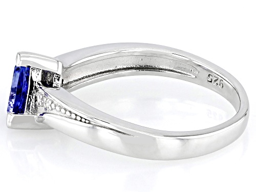 0.75ct Trillion Tanzanite With 0.03ctw Round White Diamond Rhodium Over Sterling Silver Ring - Size 9