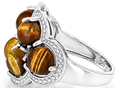 6mm Round Cabochon Tigers Eye Rhodium Over Sterling Silver Ring - Size 7