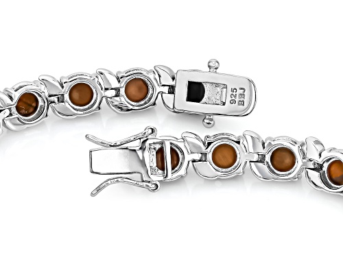 6mm Round Cabochon Tigers Eye Rhodium Over Sterling Silver Bracelet - Size 8
