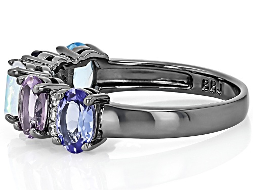1.63ctw Oval Multi-Gem With 0.14ctw White Zircon Black Rhodium Over Sterling Silver Ring - Size 6
