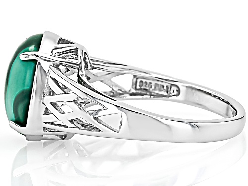 12x10mm Oval Cabochon Malachite Rhodium Over Sterling Silver Solitaire Ring - Size 8