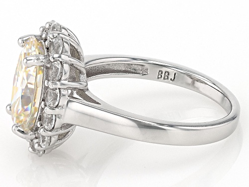 6.13ctw Oval Strontium Titanate With White Zircon Rhodium Over Sterling Silver Halo Ring - Size 9