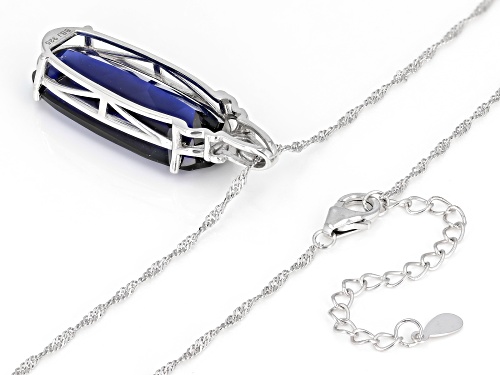27.20ct Oval Lab Created Sapphire Rhodium Over Sterling Silver Solitaire Pendant With Chain