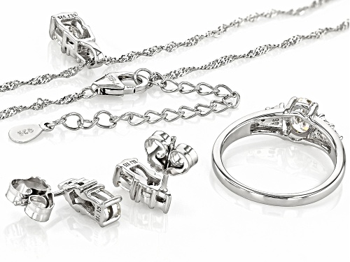 2.98ctw Strontium Titanate, White Zircon Rhodium Over Silver Earrings, Ring, Pendant W/ Chain Set
