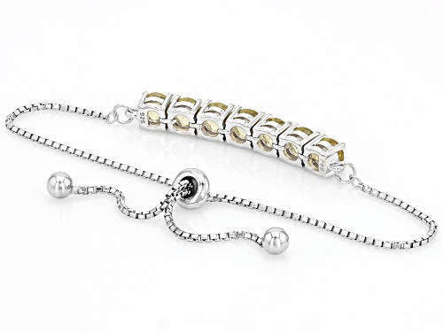 2.98ctw Round Yellow Apatite Rhodium Over Sterling Silver Bolo Bracelet