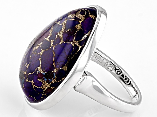 24x18mm Pear Shaped Purple Turquoise Rhodium Over Sterling Silver Solitaire Ring - Size 6