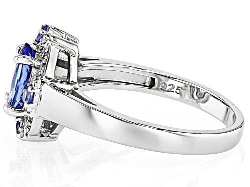 1.26ctw Mixed Shapes Tanzanite With 0.16ctw Round White Zircon Rhodium Over Silver Ring - Size 9