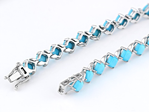 5mm Cushion Cabochon Sleeping Beauty Turquoise Rhodium Over Sterling Silver Bracelet - Size 8