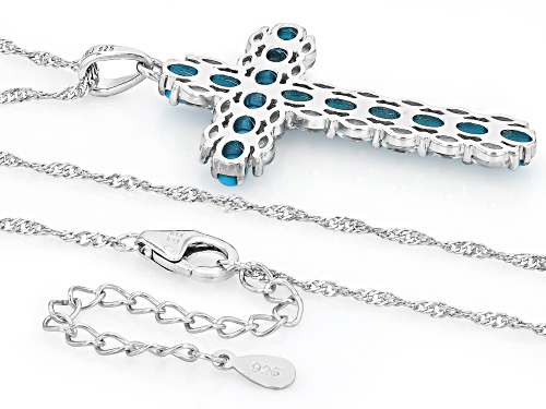 4x3mm Sleeping Beauty Turquoise With 1.36ctw White Topaz Rhodium Over Silver Cross Pendant/Chain