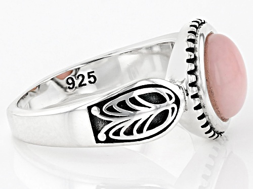 8mm Oval Cabochon Peruvian Pink Opal Sterling Silver Solitaire Ring - Size 8