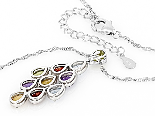 3.73ctw Pear Shape Multi-Gemstone Rhodium Over Sterling Silver Pendant With Chain