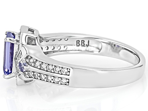 0.90ctw Mixed Shapes Tanzanite With 0.34ctw White Zircon Rhodium Over Silver Ring - Size 8