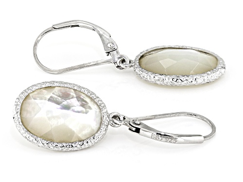 14x10mm Oval Mother-Of-Pearl Rhodium Over Sterling Silver Earrings