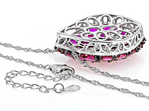 8.71ctw Oval And 0.75ctw Pear Shape Lab Created Ruby Rhodium Over Silver Pendant With Chain