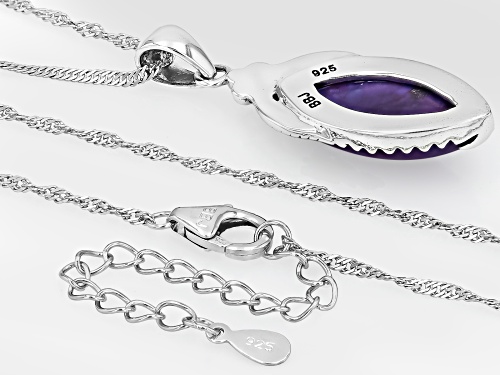 19x10mm Marquise Cabochon Purple Turquoise Sterling Silver Solitaire Pendant With Chain