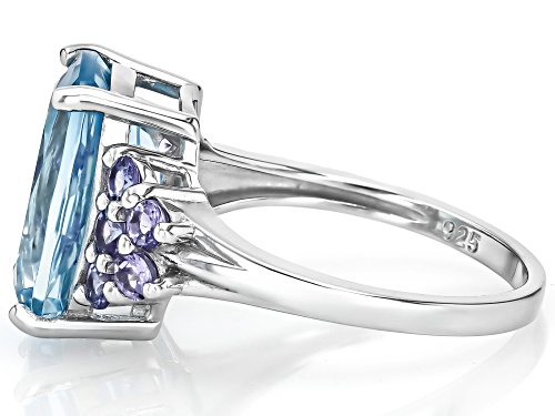 6.80ct Glacier Topaz™ With 0.63ctw Tanzanite Rhodium Over Sterling Silver Ring - Size 7
