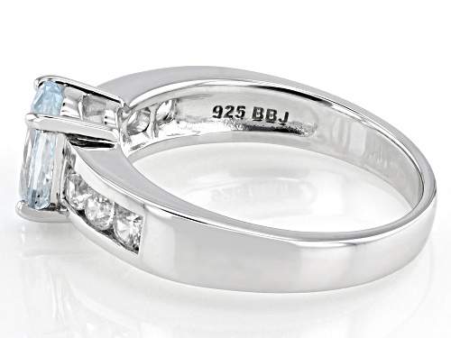 .94ct Oval Aquamarine With 0.34ctw Round White Zircon Rhodium Over Sterling Silver Ring - Size 10