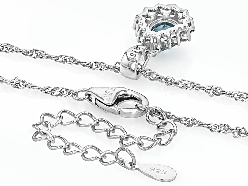 0.90ct Pear Shape Blue Zircon With 0.34ctw Round White Zircon Rhodium Over Silver Pendant Chain