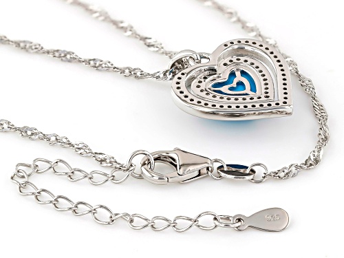 8mm Sleeping Beauty Turquoise With 0.43ctw White Zircon Rhodium Over Silver Heart Pendant With Chain