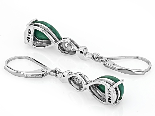 10x7mm Pear Shape Cabochon Malachite Rhodium Over Sterling Silver Solitaire Earrings