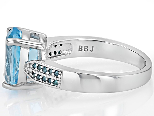 3.25ct Oval Glacier Topaz™ With .09ctw Blue Diamond Accent Rhodium Over Sterling Silver Ring - Size 6