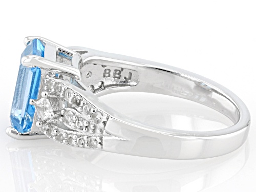 2.50ct Rectangular Octagonal Swiss Blue Topaz With 0.31ctw White Topaz Rhodium Over Silver Ring - Size 9