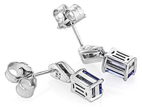1.00ct Rectangular Octagonal Tanzanite With 0.05ctw White Zircon Rhodium Over Silver Earrings