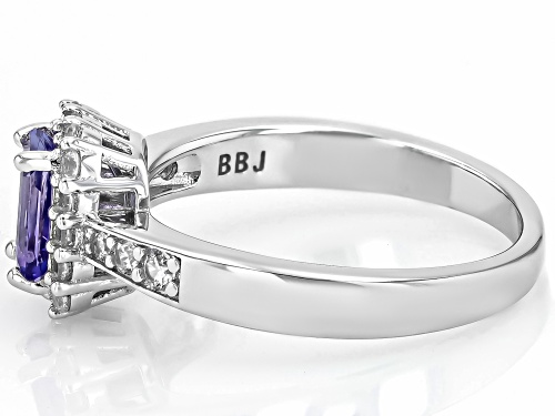 .85ct Rectangular Octagonal Tanzanite With .47ctw White Zircon Rhodium Over Silver Ring - Size 9