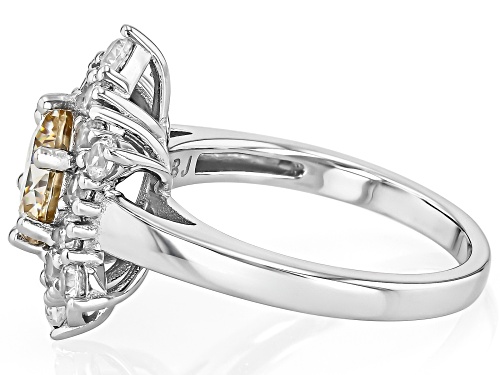 2.60ct Round Strontium Titanate With 1.53ctw White Zircon Rhodium Over Sterling Silver Ring - Size 9