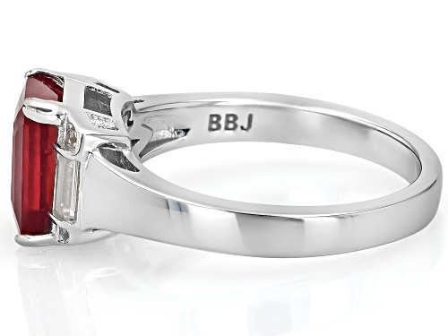3.00ct Rectangular Octagonal Mahaleo® Ruby With .24ctw Zircon Rhodium Over Sterling Silver Ring - Size 7