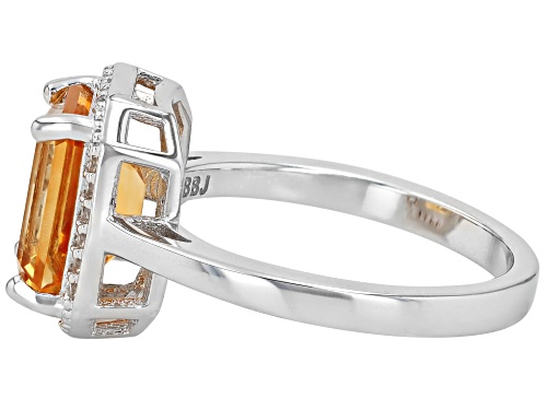 2.91ct Rectangular Octagonal Citrine With 0.23ctw White Zircon Rhodium Over Sterling Silver Ring - Size 9