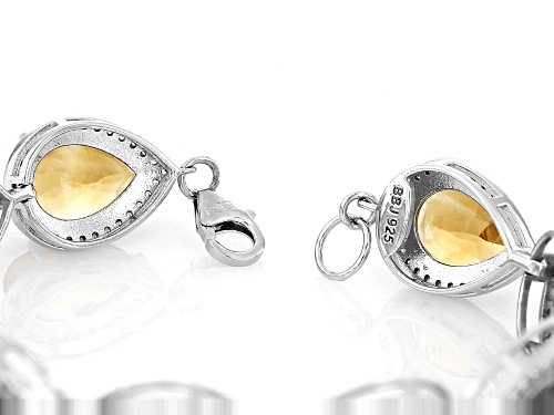 37.58ctw Pear Shape Citrine With 3.10ctw White Zircon Rhodium Over Sterling Silver Bracelet - Size 7.25
