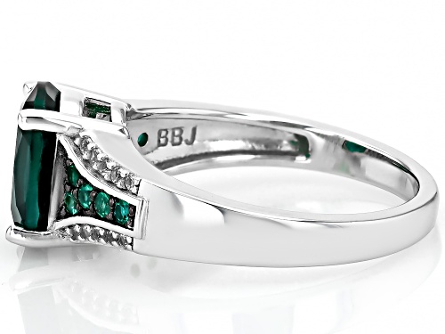 2.21ctw Lab Created Emerald With 0.15ctw Lab Created White Sapphire Rhodium Over Silver Ring - Size 7