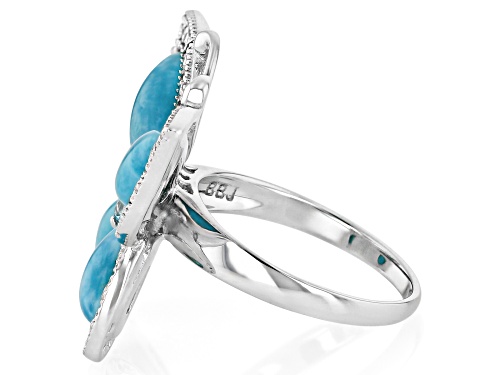 .38ct Marquise Glacier Topaz™ with Larimar & .32ctw Zircon Rhodium Over Silver Butterfly Ring - Size 6