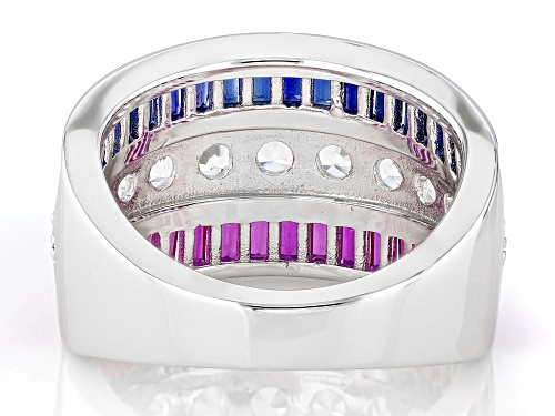 1.18ctw Lab Blue & Lab White Sapphire with 1.05ctw Lab Ruby Rhodium Over Silver Band Ring - Size 9