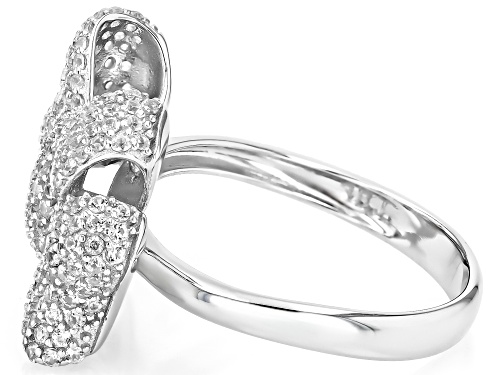 2.30ctw Round White Zircon Rhodium Over Sterling Silver Bow Ring - Size 7