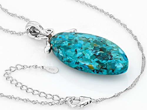 40x22mm Marquise Cabochon Turquoise Rhodium Over Silver Solitaire Pendant With Chain